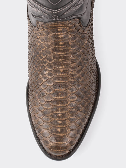 Bota Vaquera con Suela de Cuero en Piel Genuina de Pitón Taupe Estilo 1055