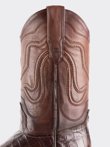 Bota Vaquera con Suela de Cuero en Piel Genuina de Moreleti Café Estilo 1055