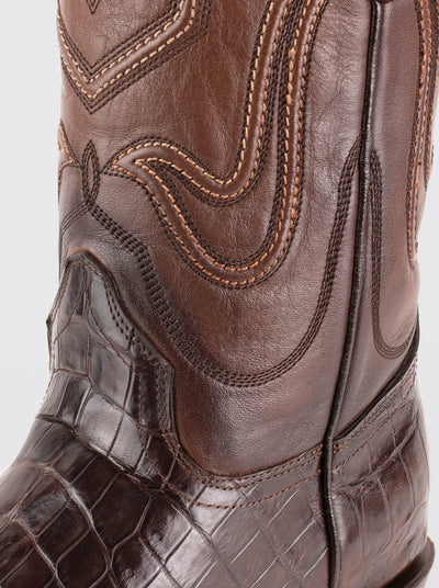 Bota Vaquera con Suela de Cuero en Piel Genuina de Moreleti Café Estilo 1055