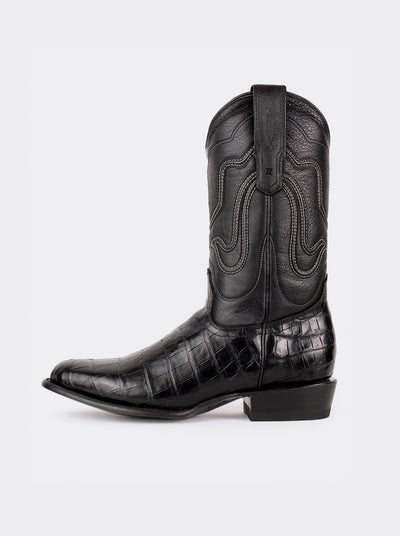 Bota Vaquera con Suela de Cuero en Piel Genuina de Moreleti Negro Estilo 1055
