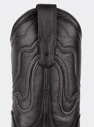 Bota Vaquera con Suela de Cuero en Piel Genuina de Moreleti Negro Estilo 1055