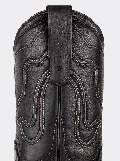 Bota Vaquera con Suela de Cuero en Piel Genuina de Moreleti Negro Estilo 1055