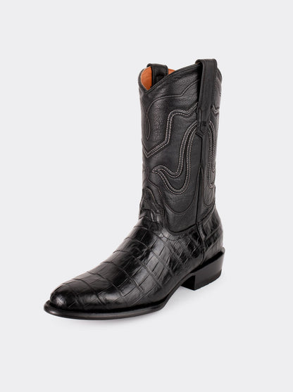 Bota Vaquera con Suela de Cuero en Piel Genuina de Moreleti Negro Estilo 1055