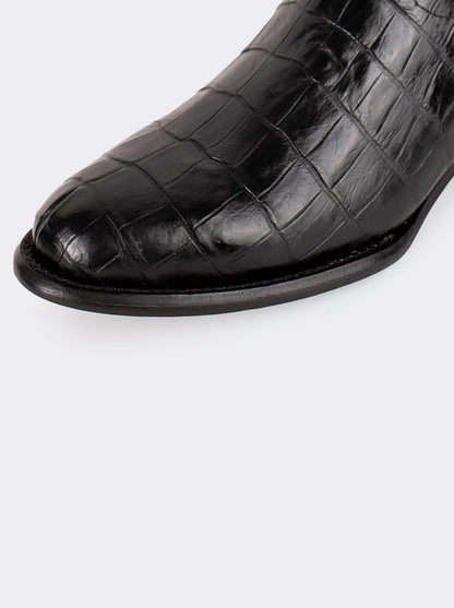 Bota Vaquera con Suela de Cuero en Piel Genuina de Moreleti Negro Estilo 1055