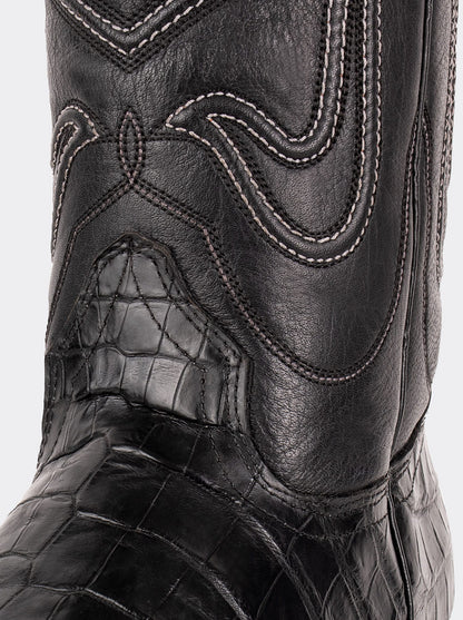 Bota Vaquera con Suela de Cuero en Piel Genuina de Moreleti Negro Estilo 1055