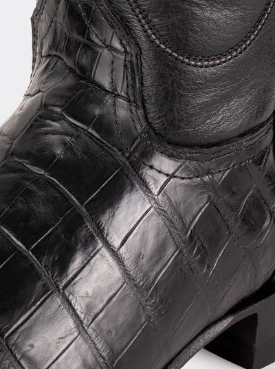 Bota Vaquera con Suela de Cuero en Piel Genuina de Moreleti Negro Estilo 1055