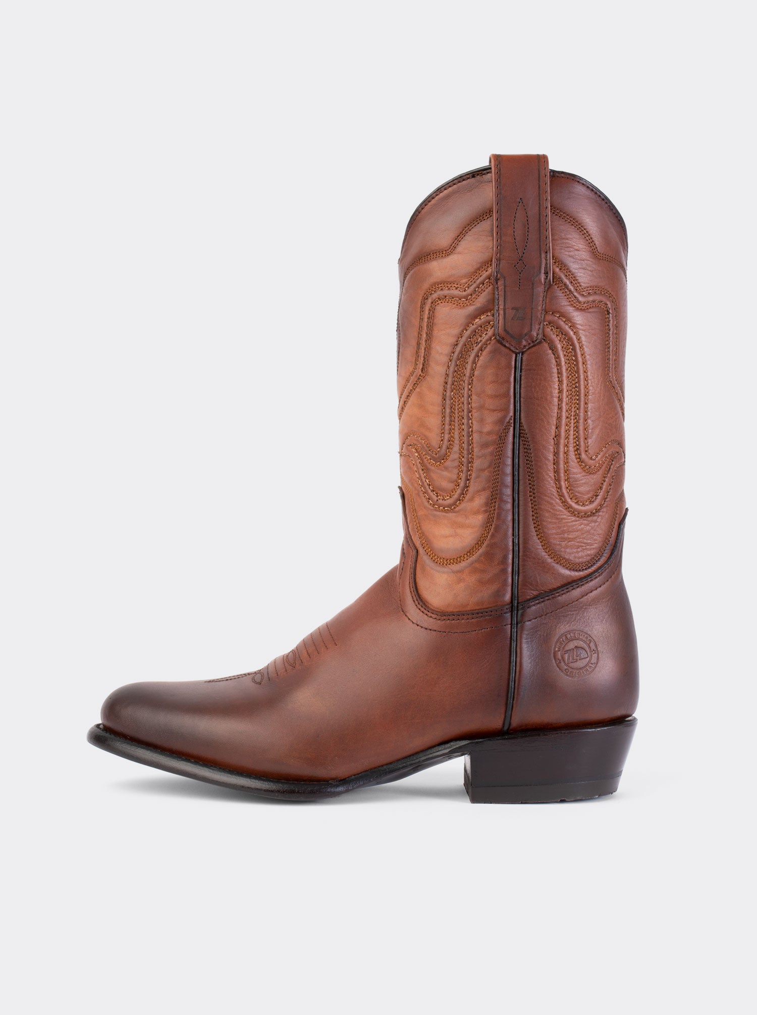 Bota Vaquera Punta Oval con Suela de Cuero Piel Novillo Whiskey Estilo 1055