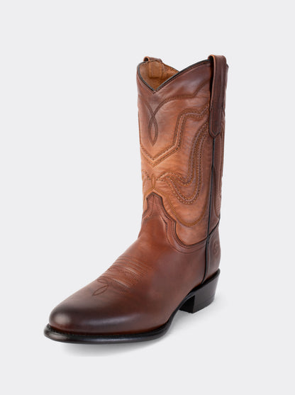 Bota Vaquera Punta Oval con Suela de Cuero Piel Novillo Whiskey Estilo 1055