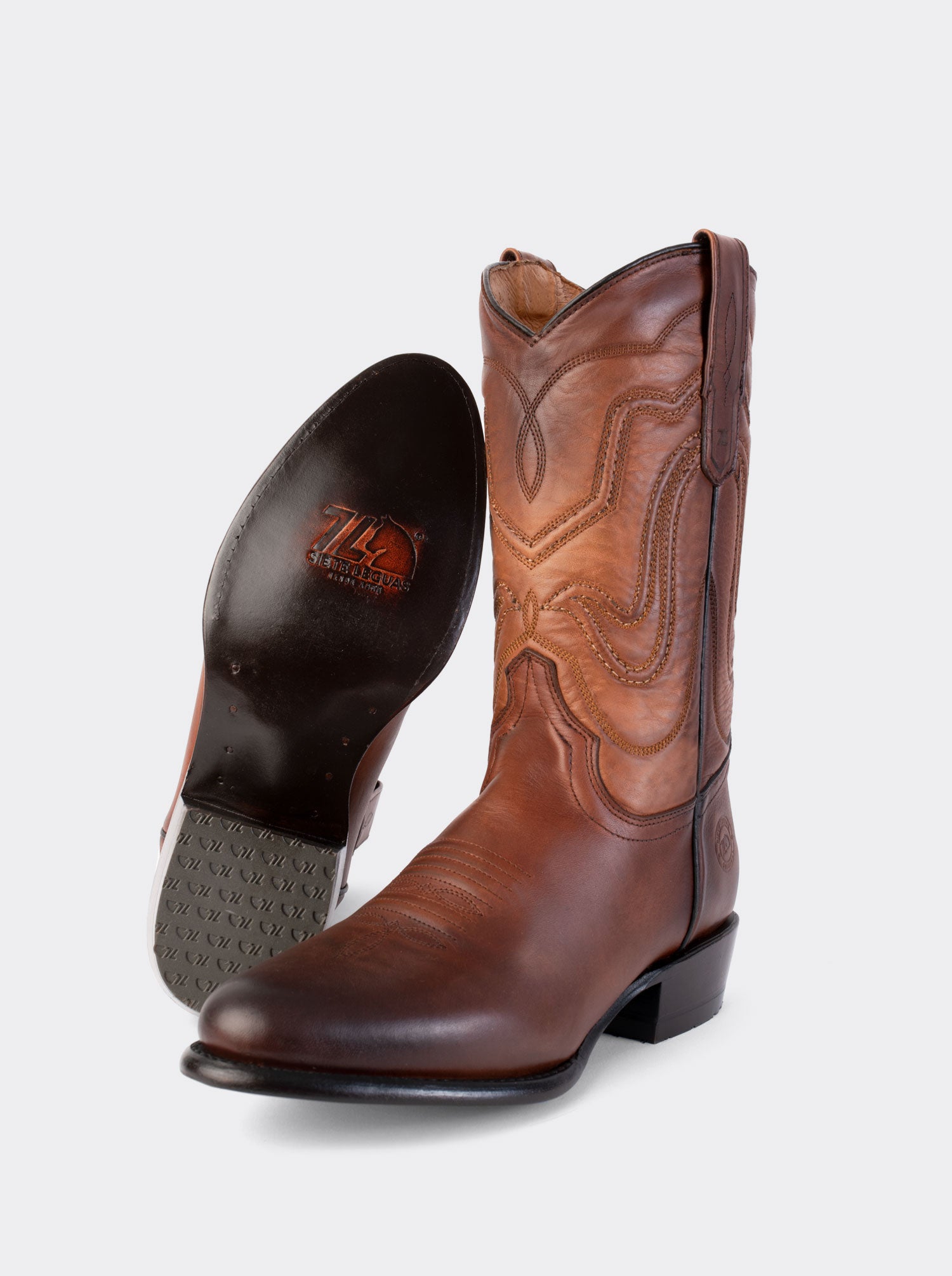 Bota Vaquera Punta Oval con Suela de Cuero Piel Novillo Whiskey Estilo 1055