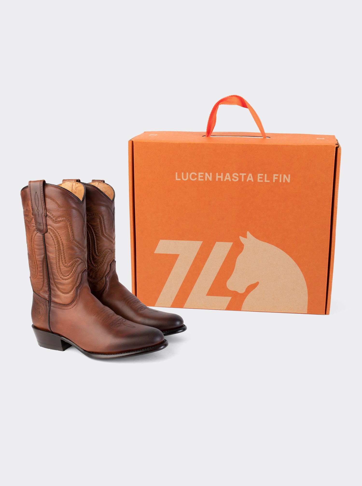 Bota Vaquera Punta Oval con Suela de Cuero Piel Novillo Whiskey Estilo 1055