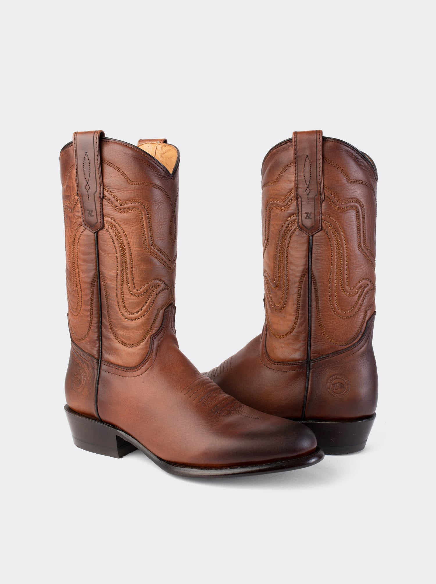 Bota Vaquera Punta Oval con Suela de Cuero Piel Novillo Whiskey Estilo 1055