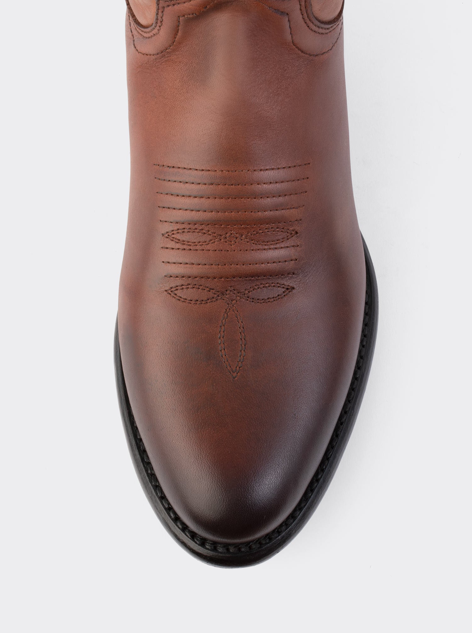 Bota Vaquera Punta Oval con Suela de Cuero Piel Novillo Whiskey Estilo 1055