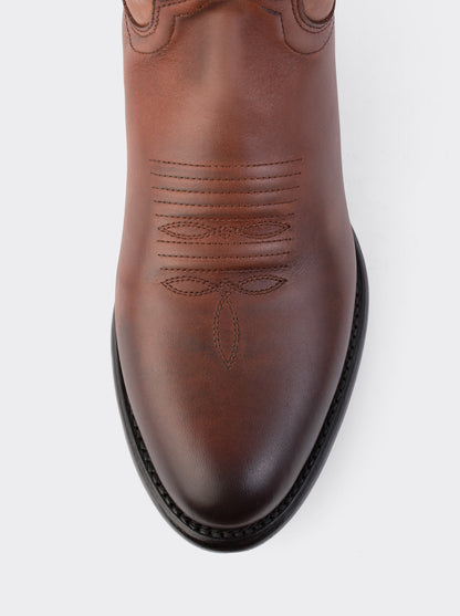 Bota Vaquera Punta Oval con Suela de Cuero Piel Novillo Whiskey Estilo 1055