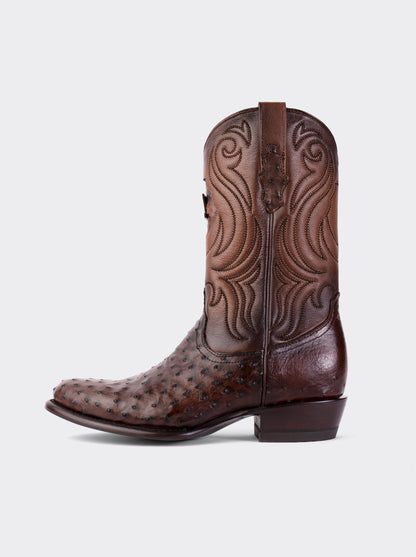 Bota Vaquera con Suela de Cuero en Piel Genuina de Avestruz Bruchatto Estilo 1056