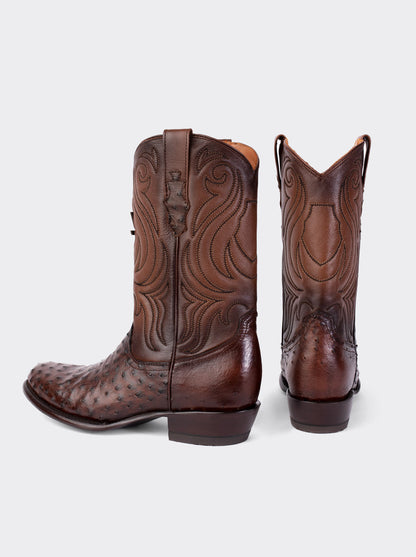 Bota Vaquera con Suela de Cuero en Piel Genuina de Avestruz Bruchatto Estilo 1056