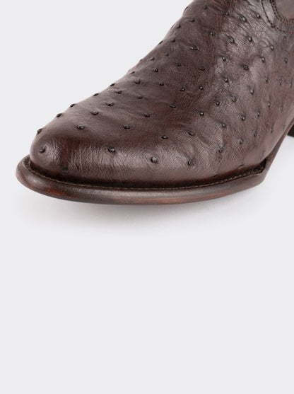 Botín Vaquero con Cierre en Piel Genuina de Avestruz color Chocolato Estilo 11200