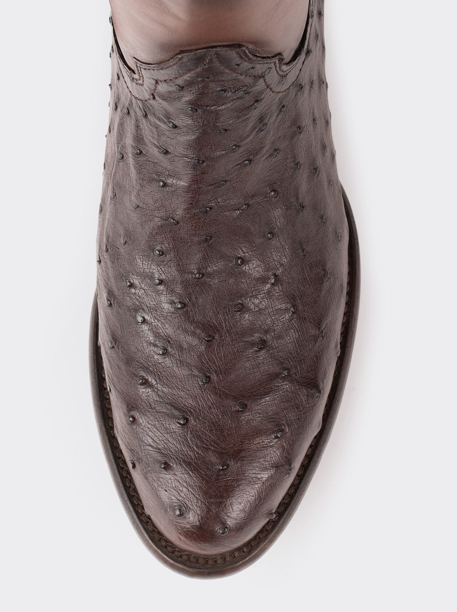 Botín Vaquero con Cierre en Piel Genuina de Avestruz color Chocolato Estilo 11200