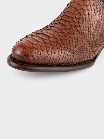 Botín Vaquero con Cierre en Piel Genuina de Pitón Color Caramel Estilo 11200