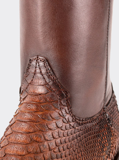 Botín Vaquero con Cierre en Piel Genuina de Pitón Color Caramel Estilo 11200