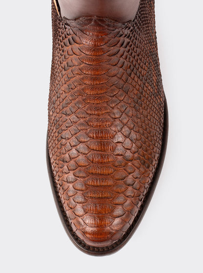 Botín Vaquero con Cierre en Piel Genuina de Pitón Color Caramel Estilo 11200