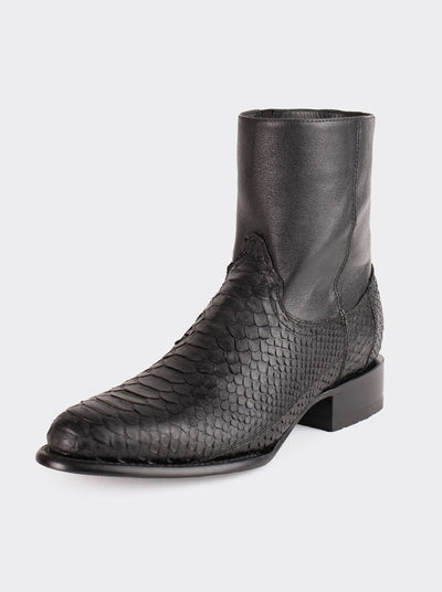 Botín Vaquero con Cierre en Piel Genuina de Pitón Color Negro Estilo 11200