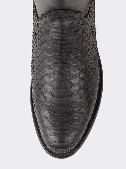 Botín Vaquero con Cierre en Piel Genuina de Pitón Color Negro Estilo 11200