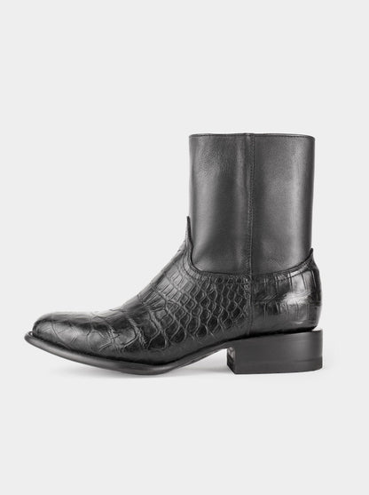 Botín Vaquero con Cierre en Piel Genuina de Moreleti Color Negro Estilo 11200