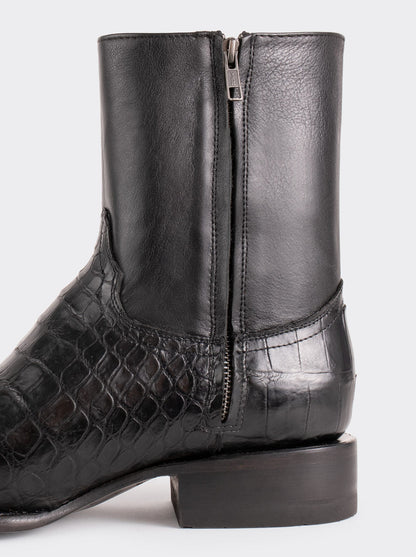 Botín Vaquero con Cierre en Piel Genuina de Moreleti Color Negro Estilo 11200