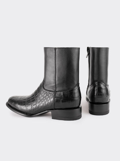 Botín Vaquero con Cierre en Piel Genuina de Moreleti Color Negro Estilo 11200