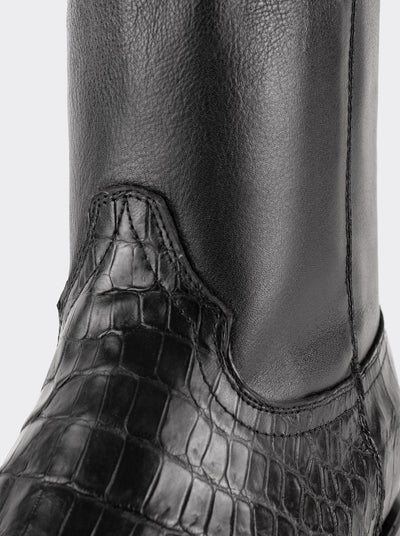 Botín Vaquero con Cierre en Piel Genuina de Moreleti Color Negro Estilo 11200