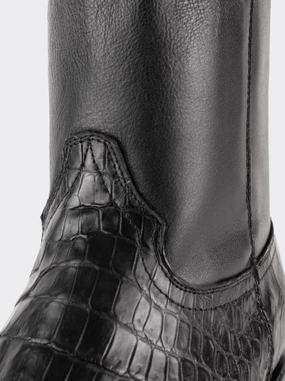 Botín Vaquero con Cierre en Piel Genuina de Moreleti Color Negro Estilo 11200