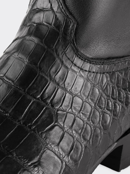 Botín Vaquero con Cierre en Piel Genuina de Moreleti Color Negro Estilo 11200