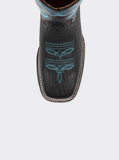 Bota Rodeo con Suela Antiderrapante Cuello de Toro Pulido Negro Estilo 1556