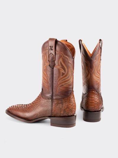 Bota Rodeo con Suela de Cuero en Piel Genuina de Pitón Caramel Estilo 1558