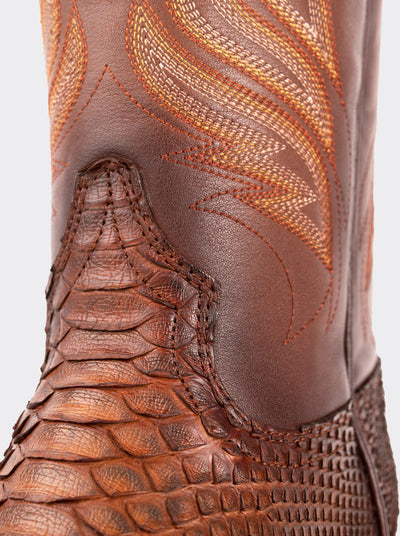 Bota Rodeo con Suela de Cuero en Piel Genuina de Pitón Caramel Estilo 1558