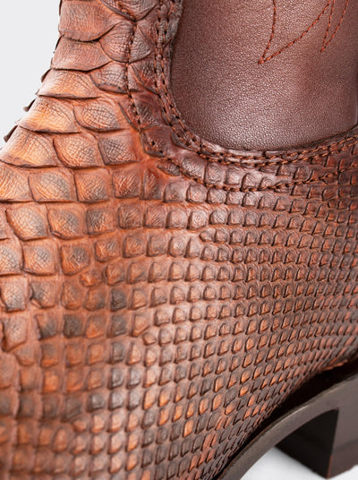 Bota Rodeo con Suela de Cuero en Piel Genuina de Pitón Caramel Estilo 1558