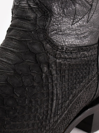 Bota Rodeo con Suela de Cuero en Piel Genuina de Pitón Nobuck Negro Estilo 1558