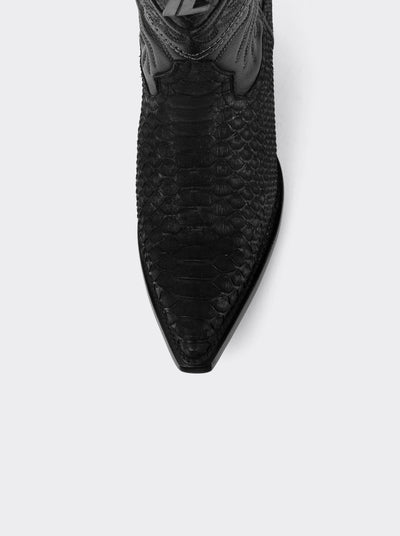Bota Vaquera con Suela de Cuero en Piel Genuina de Piton Nobuck Negro estilo 1751