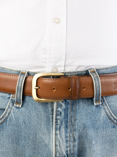 Cinturón Fino de Piel Suave para Vestir Olmeca Miel Estilo 20