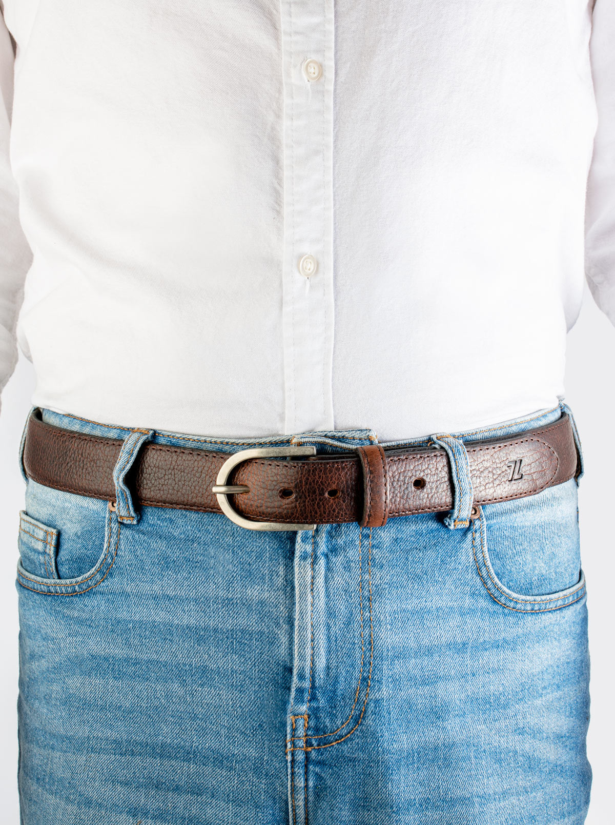Cinturón Fino Suave de Piel de Bisonte Dark Brown Estilo 21