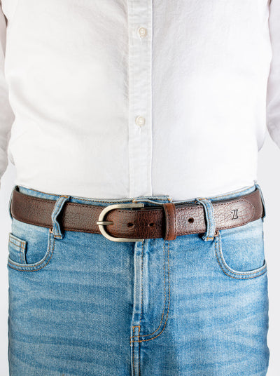 Cinturón Fino Suave de Piel de Bisonte Dark Brown Estilo 21