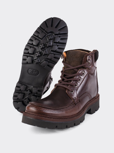 Bota Haiker de Vestir Moc Toe de Piel con Suela Extra Ligera Olmeca Café estilo 2705