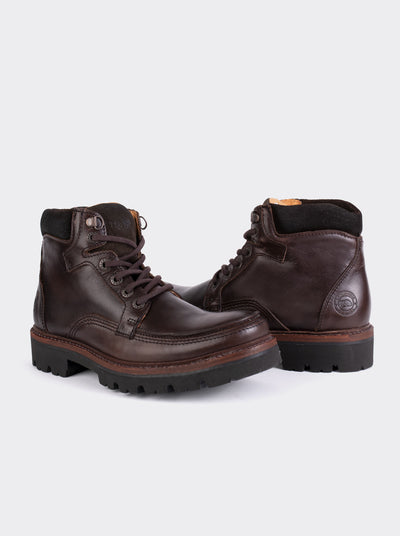 Bota Haiker de Vestir Moc Toe de Piel con Suela Extra Ligera Olmeca Café estilo 2705
