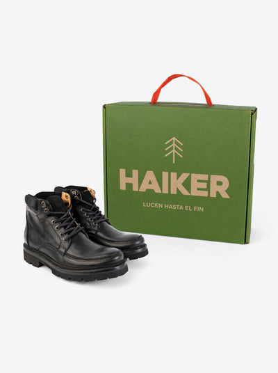Bota Haiker de Vestir Moc Toe de Piel con Suela Extra Ligera Olmeca Negro estilo 2705