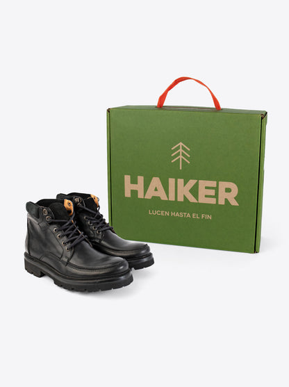 Bota Haiker de Vestir Moc Toe de Piel con Suela Extra Ligera Olmeca Negro estilo 2705