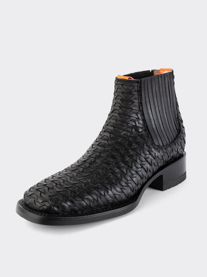 Botín Rodeo de Piel Tejida a Mano con Suela de Cuero Negro Estilo 3601