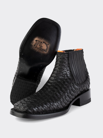 Botín Rodeo de Piel Tejida a Mano con Suela de Cuero Negro Estilo 3601