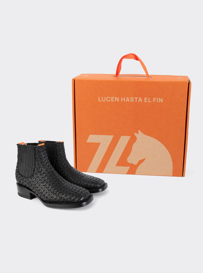 Botín Rodeo de Piel Tejida a Mano con Suela de Cuero Negro Estilo 3601