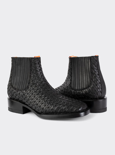 Botín Rodeo de Piel Tejida a Mano con Suela de Cuero Negro Estilo 3601
