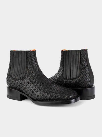 Botín Rodeo de Piel Tejida a Mano con Suela de Cuero Negro Estilo 3601